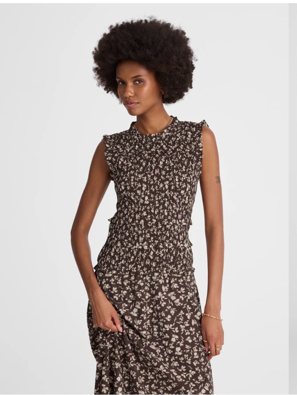Madewell Sleeveless Brown Floral Midi Dress - Picture 3 of 15